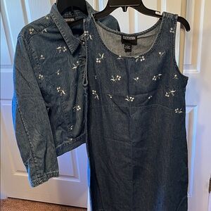 Embroidered Denim Dress and Jacket Set